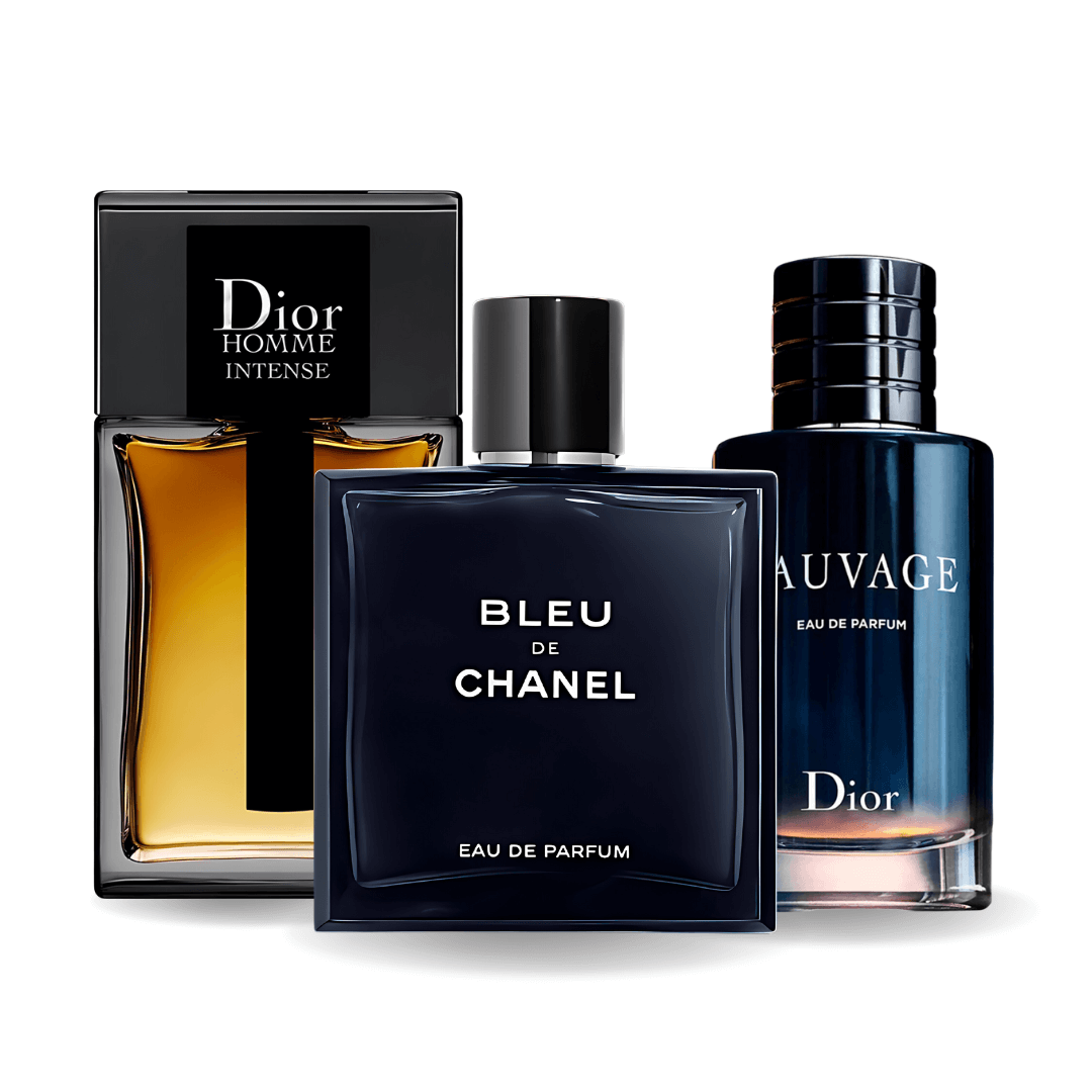 Set de 3 parfumuri: Sauvage Dior, Bleu de Chanel, Dior Homme Intense 100 ml