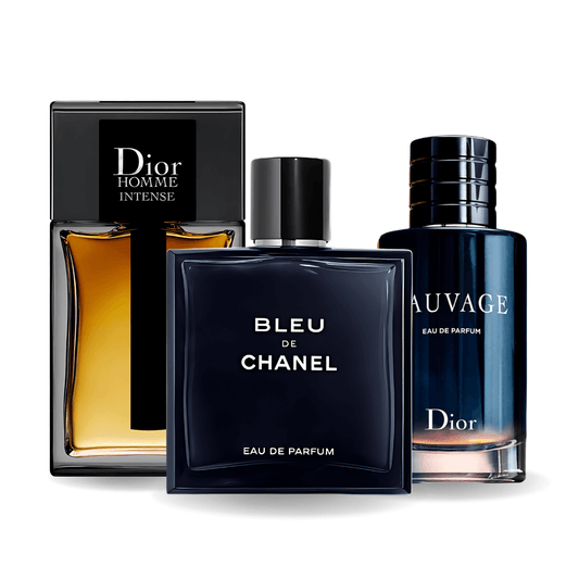 Set de 3 parfumuri: Sauvage Dior, Bleu de Chanel, Dior Homme Intense 100 ml