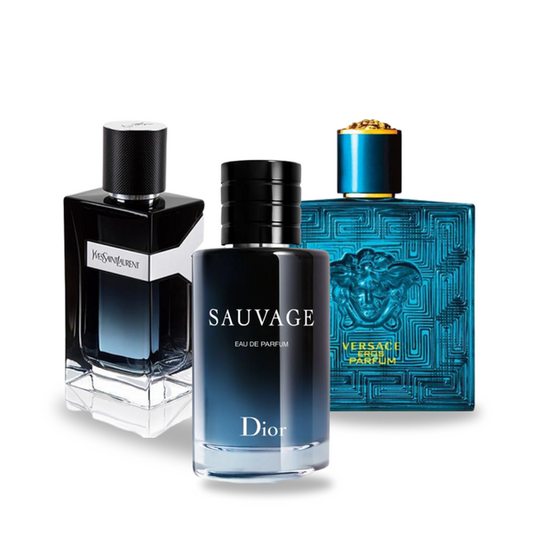 Set de 3 parfumuri: Dior SAUVAGE, Yves Saint Laurent Y MEN, Versace EROS 100ml