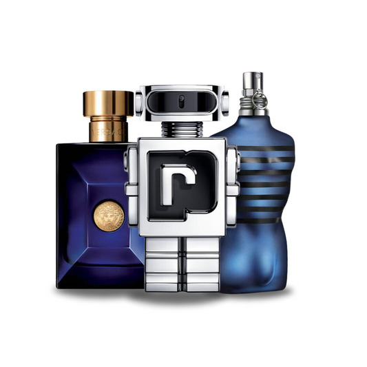 Set de 3 parfumuri: Versace DYLAN BLUE, Paco Rabanne PHANTOM y Jean Paul Gaultier ULTRA MALE de 100 ml
